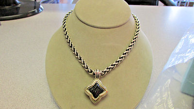 David Yurman 16 in.Sterling Silver & 14k Necklace with 18k/SS Black onyx Pendant
