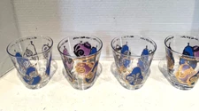VTG SET/4 GEORGES BRIARD 3.5" LOWBALL GLASSES,  GOLD BLUE PURPLE FRUIT MCM