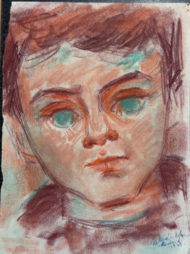Ancien pastel sur papier, XXème signé Matilda Ulmu 1969 Portrait enfant Judaïca - Photo 3/6
