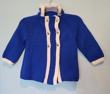 Vintage Handmade Blue Toddler Double Breasted Gold Button Cardigan Sweater 3t
