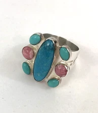 Jay King DTR 925 Sterling Silver Rhodochrosite & Kingman Turquoise Ring Size 8