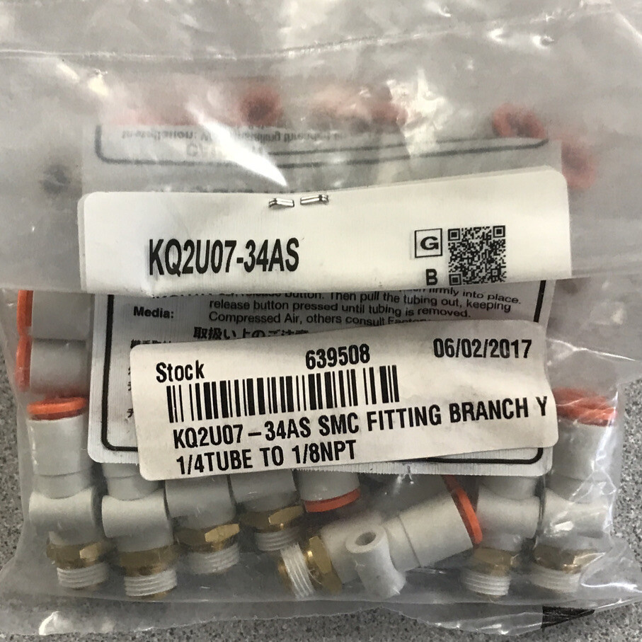 Lot Of 20 SMC KQ2U07-34AS Y Branch,1/4 Tube To 1/8 NPT New In Sealed Bag No Box