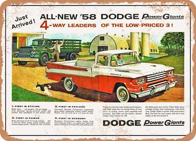 METAL SIGN - 1958 Dodge Power Giant Trucks Vintage Ad