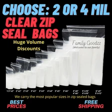 Resealable Seal Clear Plastic 2Mil & 4Mil Zipper Baggies Jewelry/ Parts/ Beads