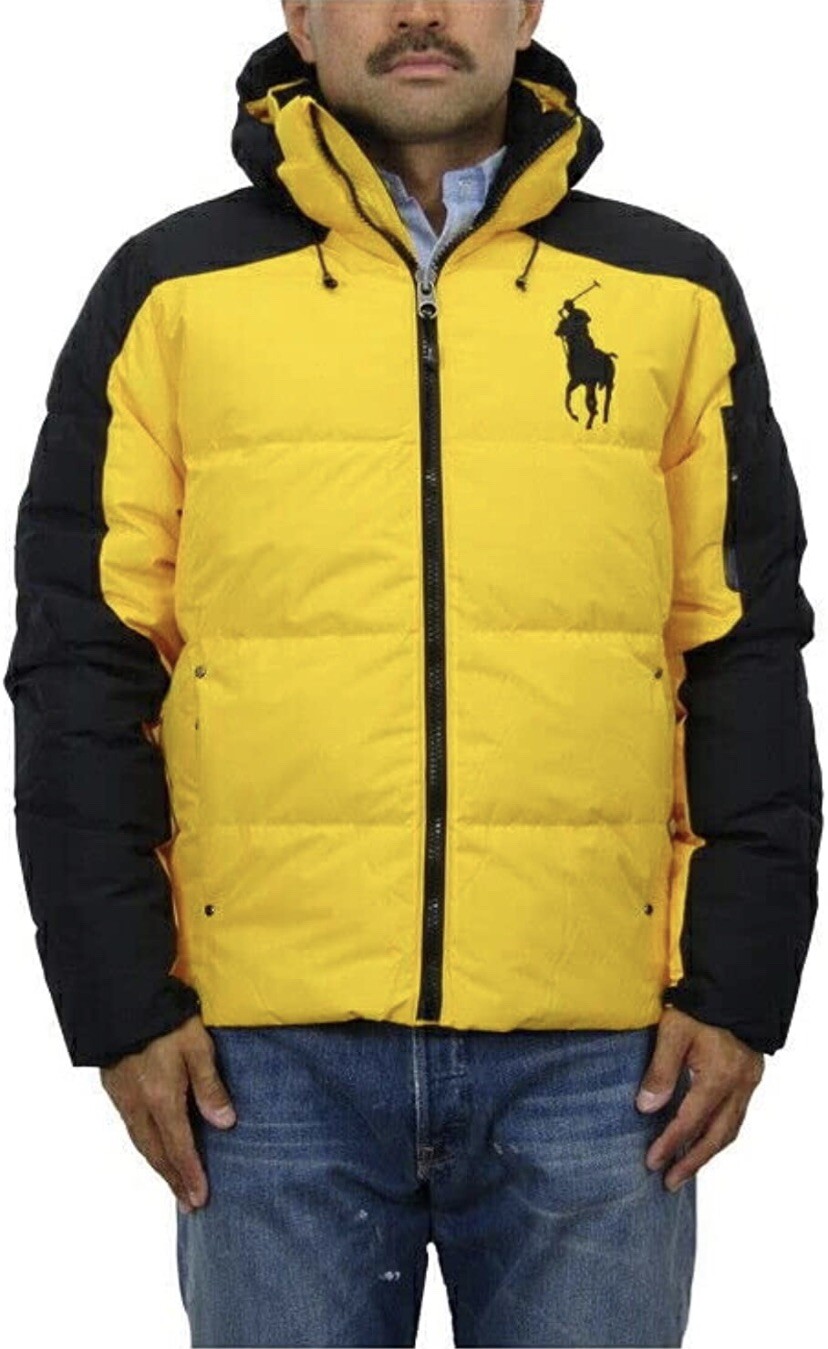 Polo Ralph Lauren Big Pony giacca tampone con cappuccio cappotto giallo nero da uomo taglia M