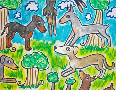 DOBERMAN PINSCHER Dobie Park Dog Pop Art 8 x 10 Signed Print by KSams Dobermann