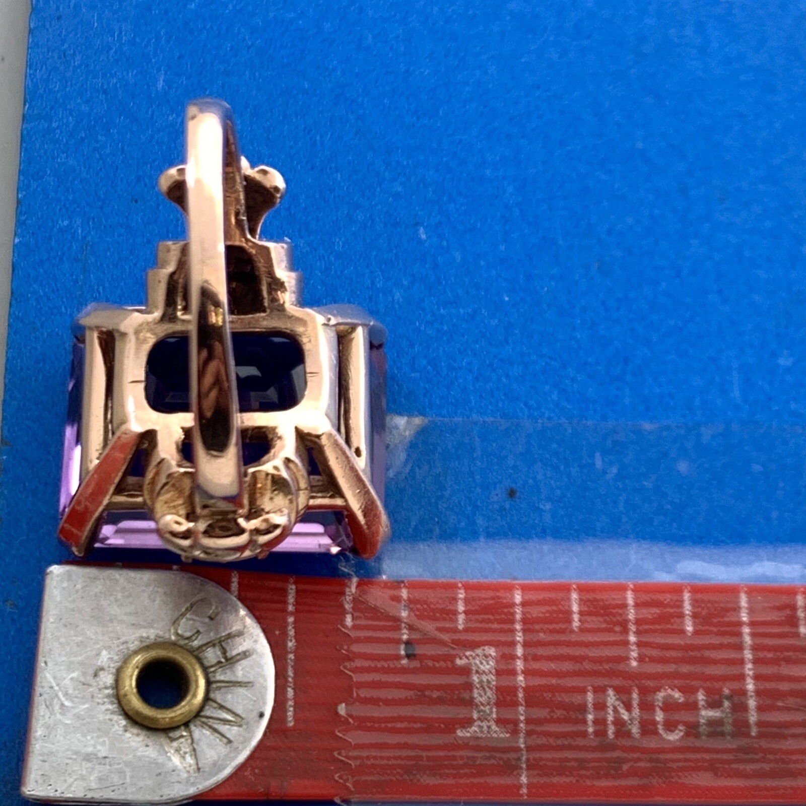 Estate Emerald Cut Amethyst Ruby Accents 14K Rose… - image 12