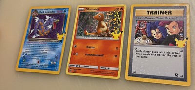 3Stk. Pokémon Celebrations Garados Team Rocket Glumanda Vintage Base Set Glurak