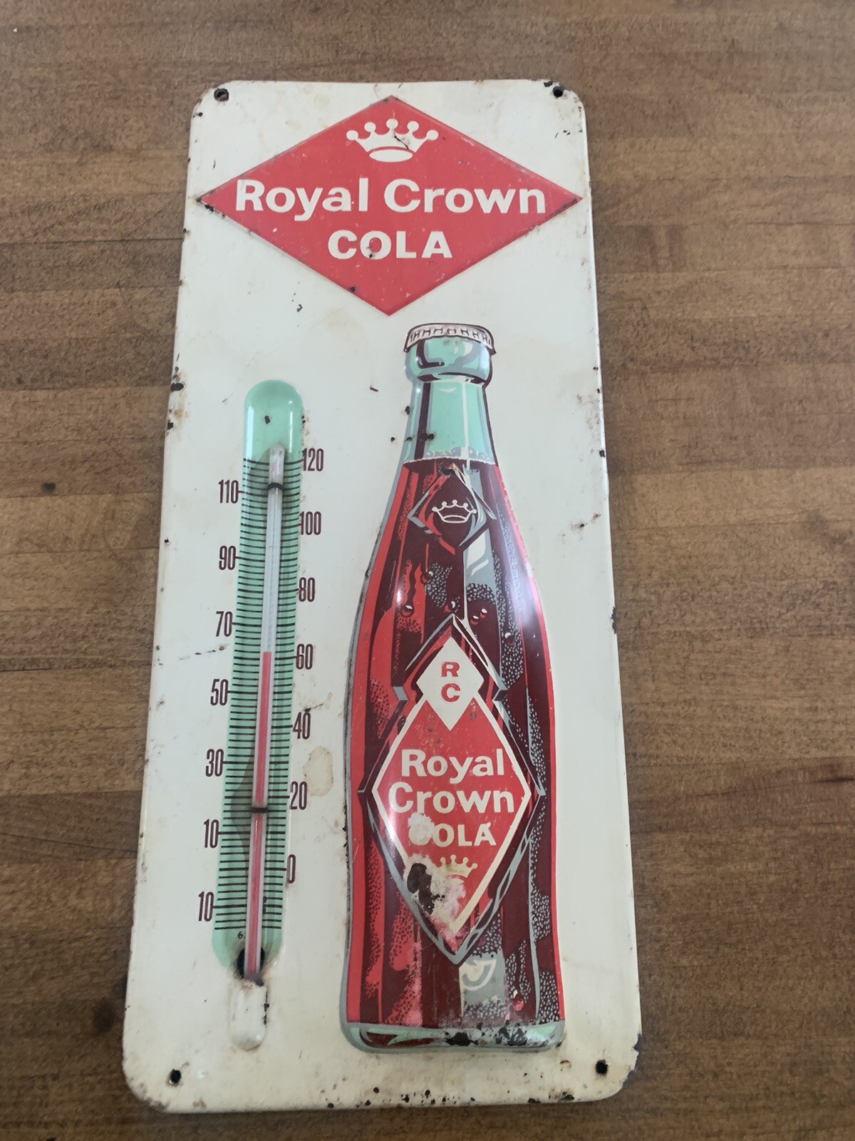 Royal Crown Cola Thermometer SignSoda Raised Bottle Advertising