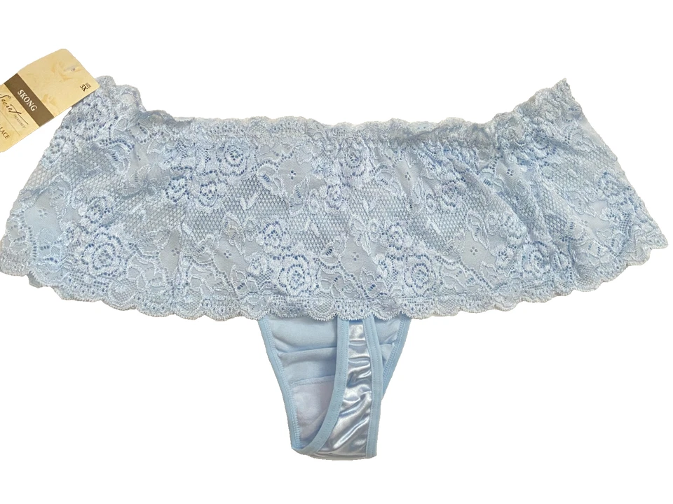 Vtg  Lt. Blue Second Skin Satin Stretch Lace Thong Panties  Panty NWT sz 3x / 10 - Image 4 of 4