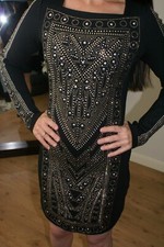 Women's Black Embellished Bodycon Dress Size Small UK 6 - 8