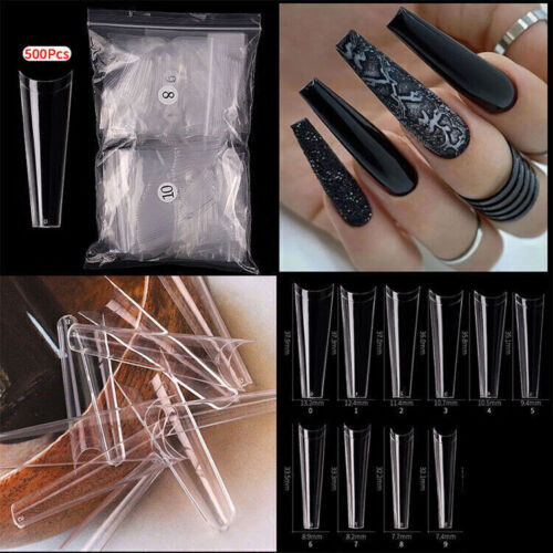 500pcs Extra Long False Nail Tips C-curve Coffin Half Cover Fake Nails 10 Szies