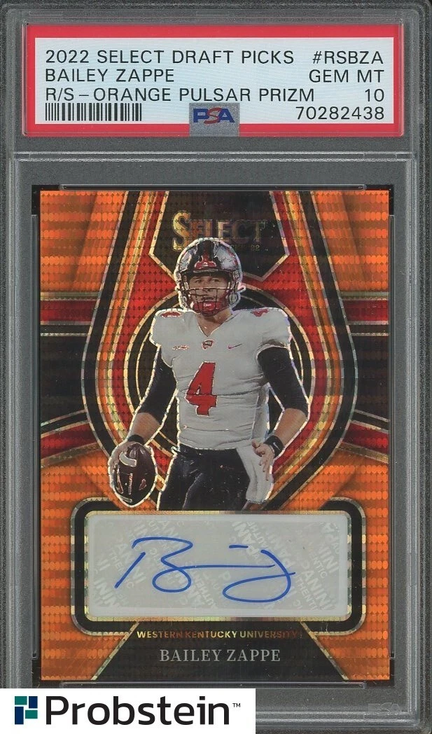 Bailey Zappe Panini Select Draft Picks Rookie Signatures #RSBZA Orange Pulsar