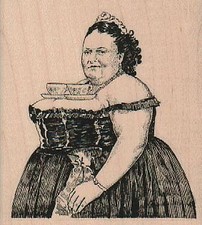 Coffee Cups Lady 3 x 3 1/4" Rubber Stamp, Funny Stamp, Barmaid Stamp, Humorous