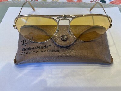 RARE Ray Ban USA 1970s B&L AOPA Aviation Ambermatic All Weather