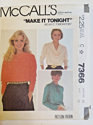 Blouse Top Slouch Tie 12 McCalls 7366 Sewing Pattern UC McCall's Easy Pullover
