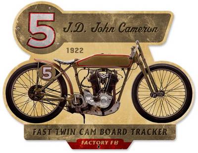 Vintage 1922 JD John Cameron Motorcycle Racer Metal Sign MAN