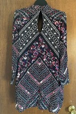 NEW Express Long Sleeve Dress Women's Medium Keyhole Neck Geometric Floral
