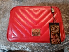 BIBA BRIGHT RED QUILTED LEATHER COSMETICS TOILETRIES BAG BNWT