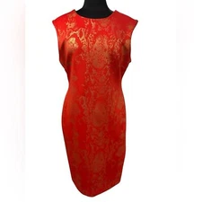 Philosophy Orange/Gold Sleeveless Sheath Bodycon Formfitting Dress-size Large