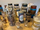 VERY NICE COLLECTION OLD PHARMACY JARS AND VARIOUS VIALS
