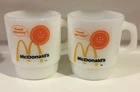 Set of 2 McDonald's Fire King Good Morning Coffee Mugs Milk Glass Vintage