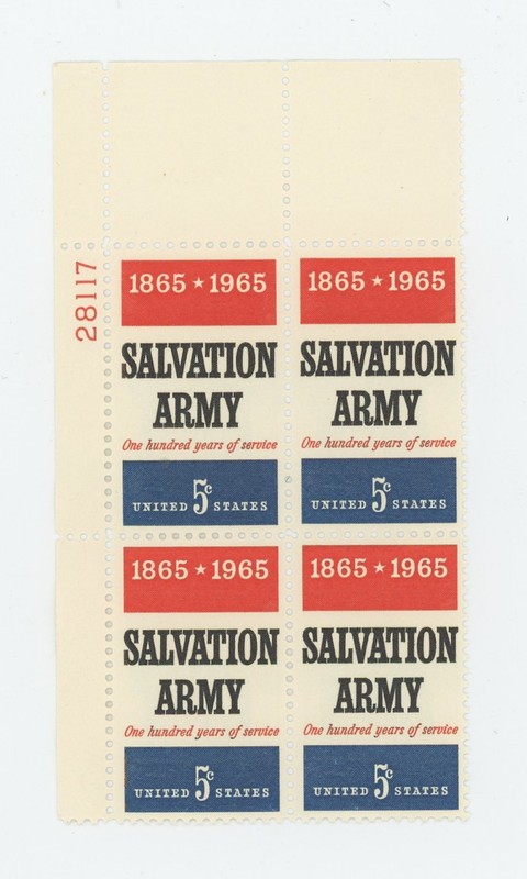 SALVATION ARMY 100TH ANNIVERSARY STAMP - PLATE BLOCK OF 4 STAMPS - SCOTT #1267