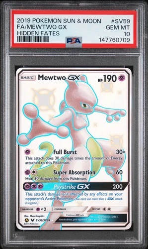 2019 POKEMON SUN & MOON HIDDEN FATES #SV59 FULL ART/MEWTWO GX PSA 10
