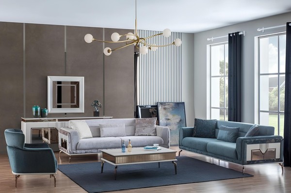 Designer Sofagarnitur 4Tlg. Couch Sofa Set 3 Sitzer Sessel Couchtisch-image