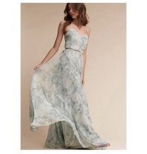 Jenny Yoo Collection Inesse Green Mist Floral Chiffon Maxi Dress Green Size 16