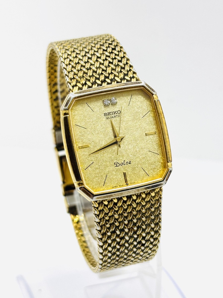 Exc+5] Seiko Dolce 9521-5210 Gold Dial 2P Diamond Quartz Men's