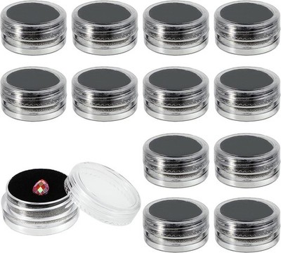 Giantree 12 Pcs Small Loose Diamond Gemstone Display Box, Round Jewelry Black 