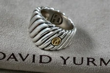 David Yurman Sterling Silver 18K Gold Wide Cable Collection Band Ring Size 6.5