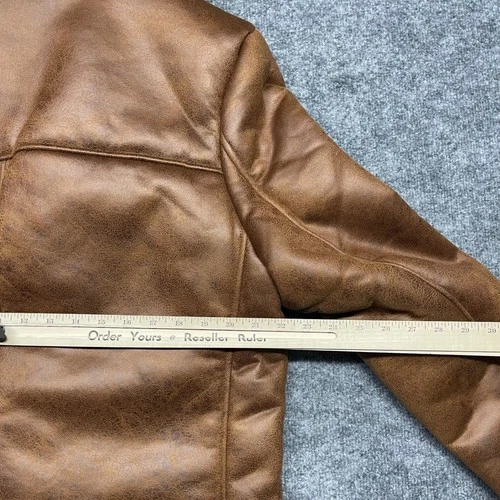 Guess Jacket Mens Large Brown Faux Shearling Asymmetric Moto Toni DF Biker Coat image 11