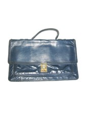 Vintage Made In Italy Expressly For Bloomingdales Teal Blue Gold Genuine Leather