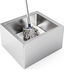 Commercial Stainless Steel Floor Mop Sink - 24" x 24" x 13", 9" Deep Basin