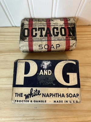 VTG Lot of 2 Laundry Soap Bars White Naptha P&G Colgate Octagon Bar Made In USA
