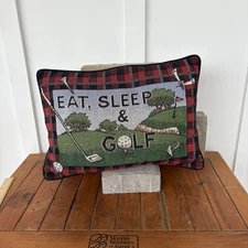 Golf Tapestry Vintage Pillow Eat Sleep And Golf 12x17”