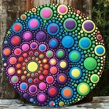 2D Decorative Metal Painting - Rich Colors, Circles, Patterns No Electricity Nee
