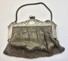 Antique EJBC German Silver Mesh Purse Chainmail Art Nouveau Frame Victorian ERA