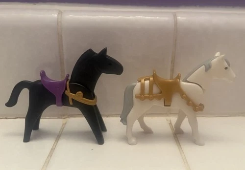 Lot of 4 Vintage Playmobil Horses Brown Black White