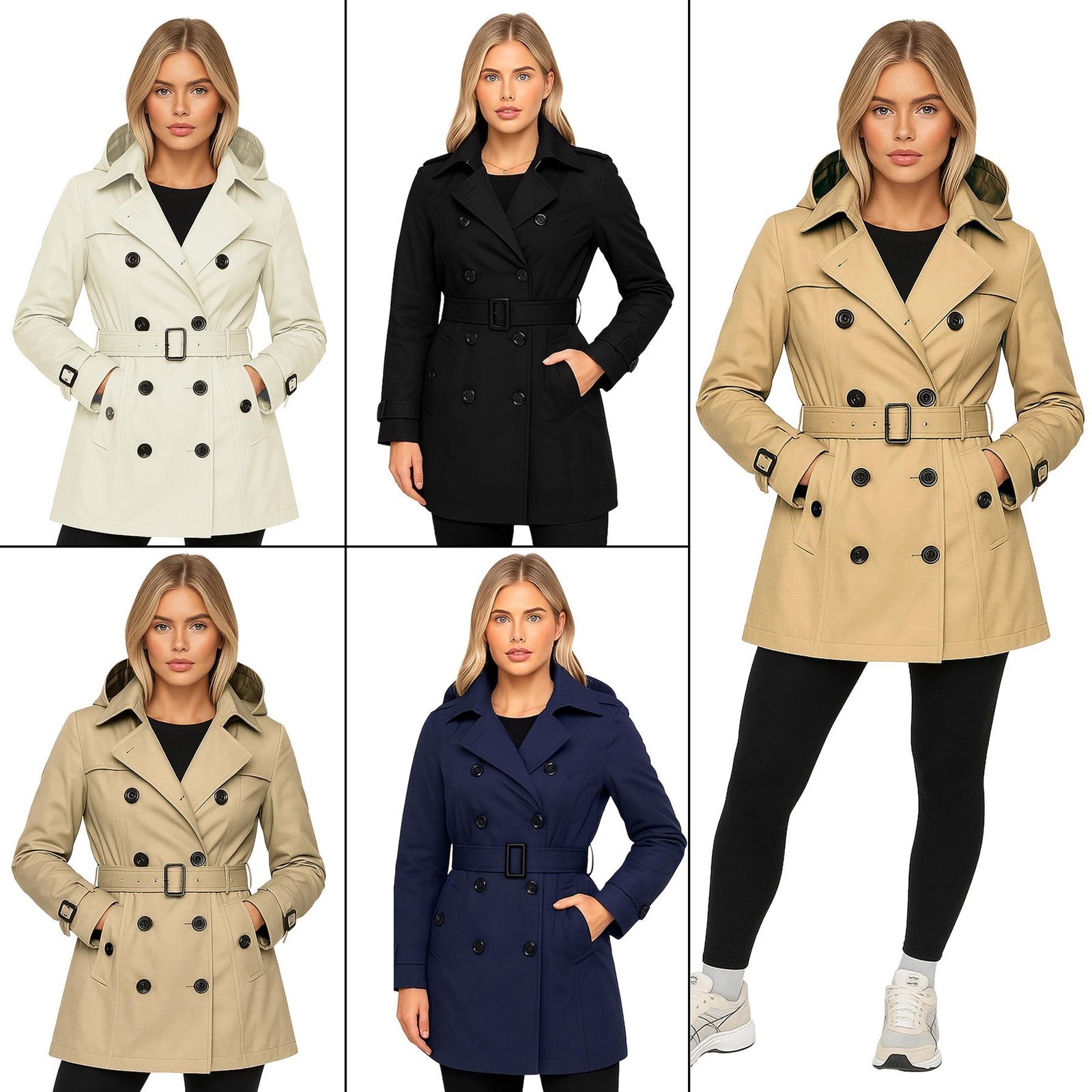 Enzo Abrigo Trench Para Mujeres Impermeable Largo Cálido Con Botones
