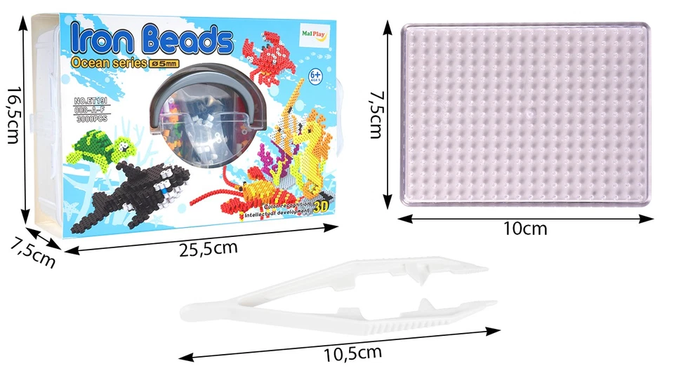 Malplay Bügelperlen 3000 Stk DIY Dinosaurier Bügelschablonen 3D Steckperlen Set - Bild 2 von 4