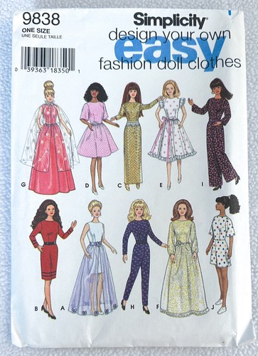 Simplicity Sew Pattern 9838 11 1/2” Fashion Doll Wardrobe Clothes Clothing UNCUT - Picture 1 of 3