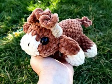 Sleepy Cow Plush Crochet Handmade Plushie Highland Cow Stuffed Toy