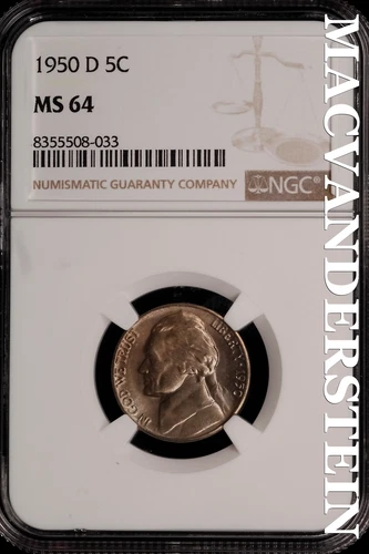 1950-D Jefferson Nickel - NGC MS 64 - Brilliant Unc  No Reserve  #SLi167