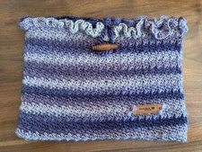 Crocheted Book Cover/Sleeve with Ruffle and Wood Button Closure Striped Purple