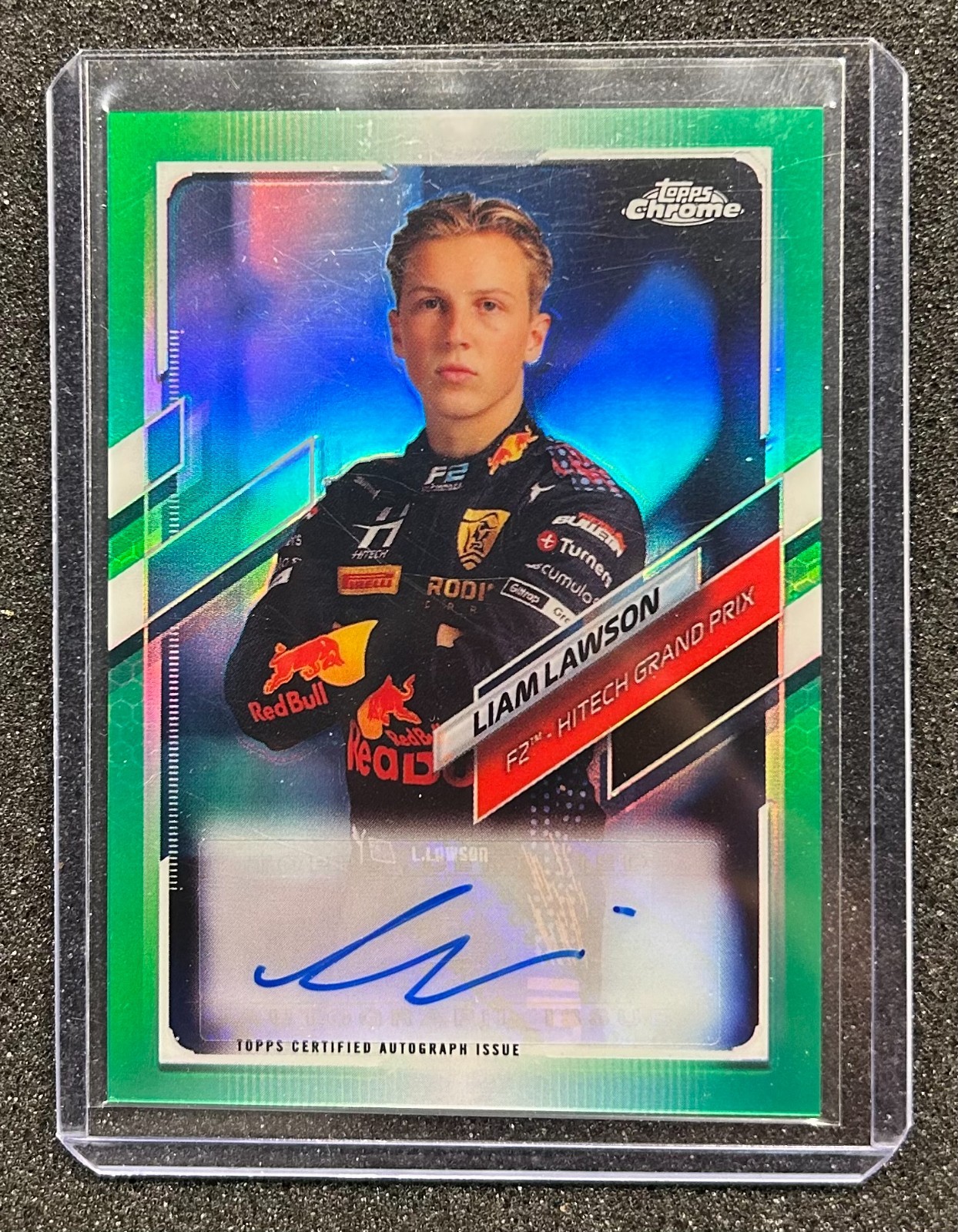 Liam Lawson 2021 Topps Chrome GREEN Auto /99 F1 Formula 1 RC Rookie Autograph
