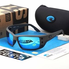 Costa Del Mar Men's Permit 580p black Grey/Blue Rectangular Sunglasses