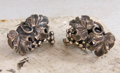 Vintage signierte Napier Sterling Blatt & Traube Cluster Clip auf Ohrringe Nachlass Fund